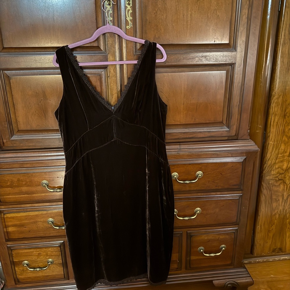 Elegant Chocolate Brown Velvet Dress EUC XL